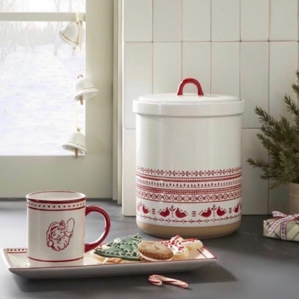 Hearth & Hand with Magnolia Waving Santa Stoneware Milk and Cookies Set - Picture 2 of 4